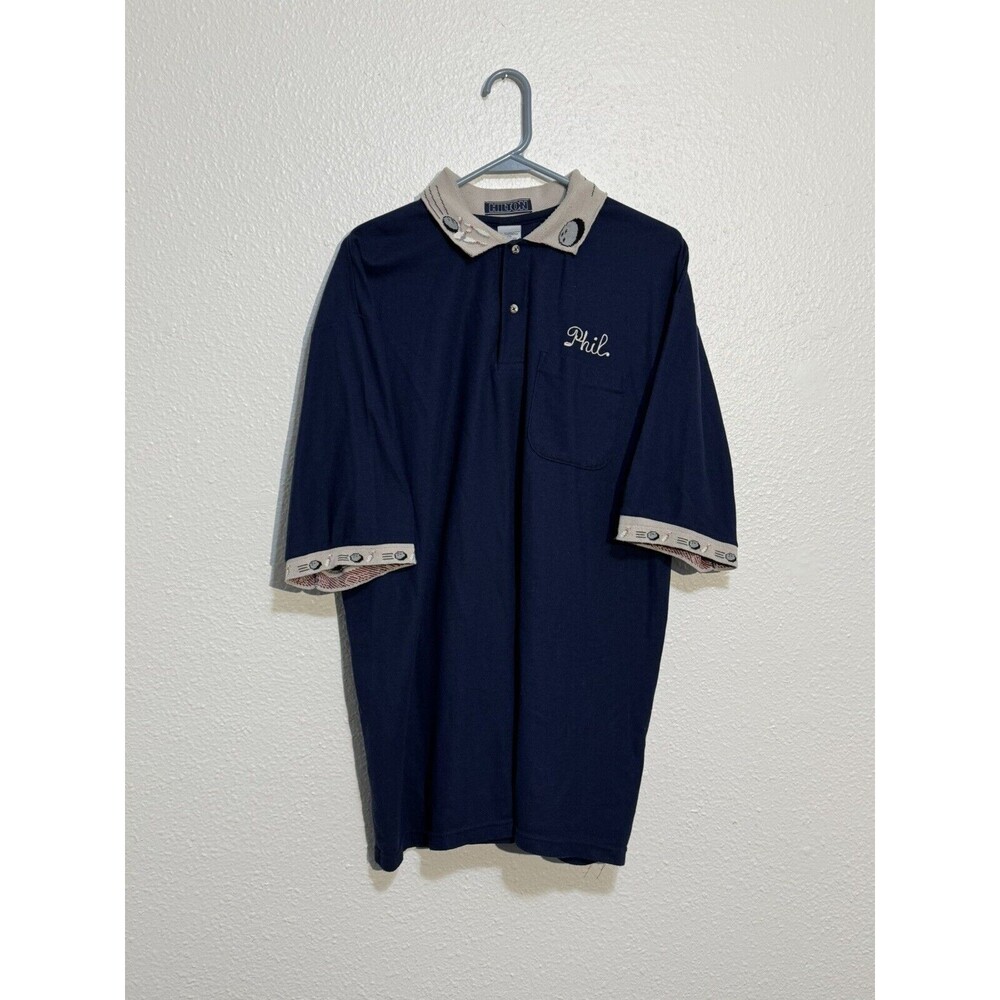 Vintage Hilton 80s 90s Bowling Shirt Polo XXL Embroidered Phil Collar Print USA